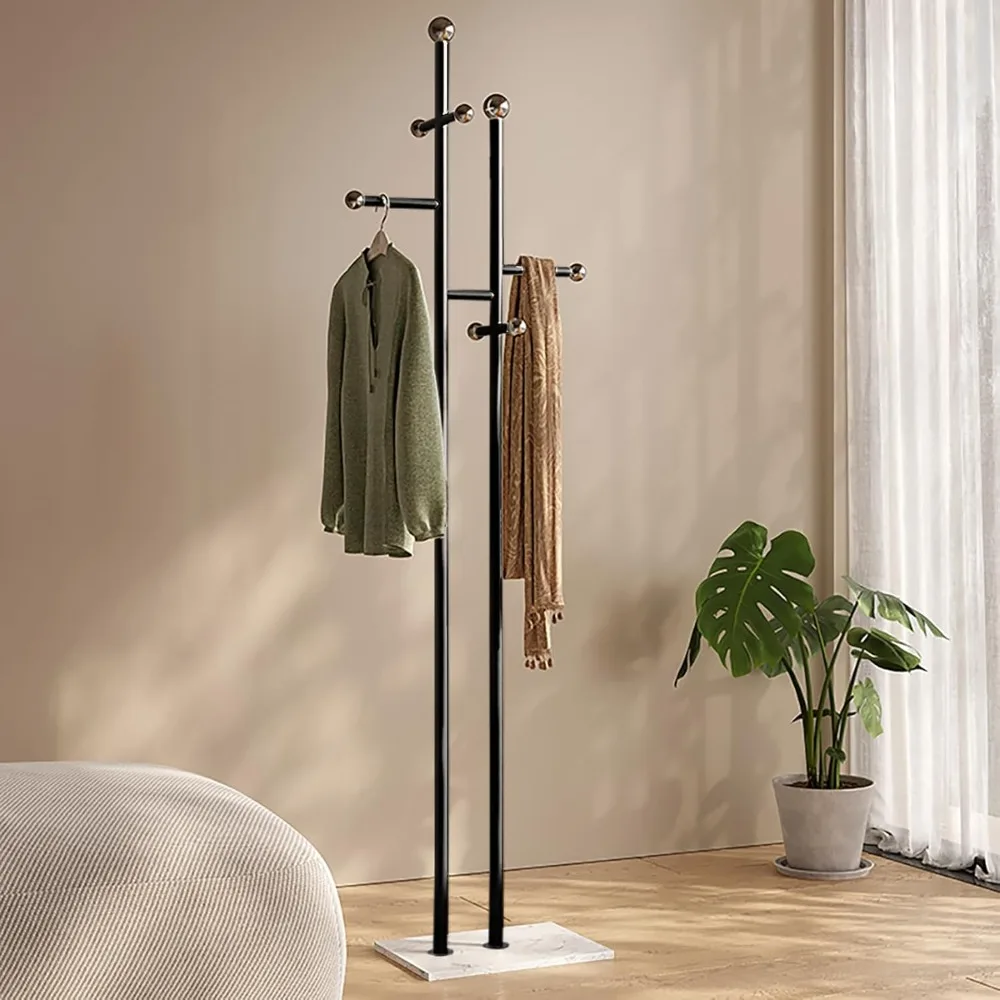 Freestanding Metal Coat Rack with Square Marble Base, Clothes Rack for Entryway, Bedroom & Living Room, 14.96x10.24x68.9 Inches