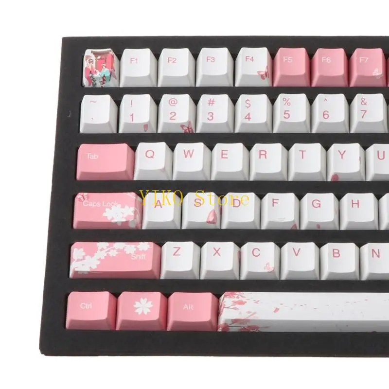 

K32C Толстый ПБТ-переключатель Механическая клавиатура Ретро Колпачки для ключей с узором вишневого цвета