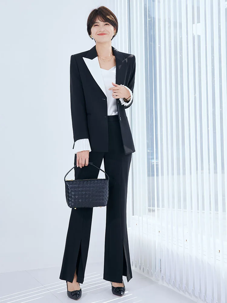 Damski zestaw casualowy Qianfei Bla, nowa kolekcja wiosna 2024, lekka, elegancka odzież profesjonalna dla dojrzałych kobiet, garnitur w stylu zachodnim.