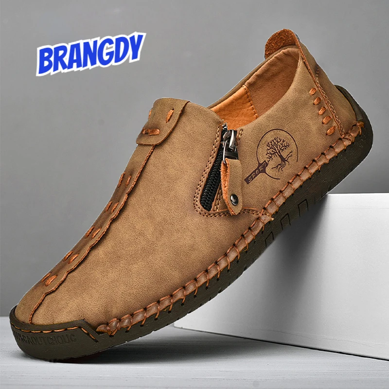 Handmade Leather Men Shoes Casual Slip On Loafers Breathable Leather Shoes Men Flats Hot Sale Moccasins Tooling Shoes Plus Size