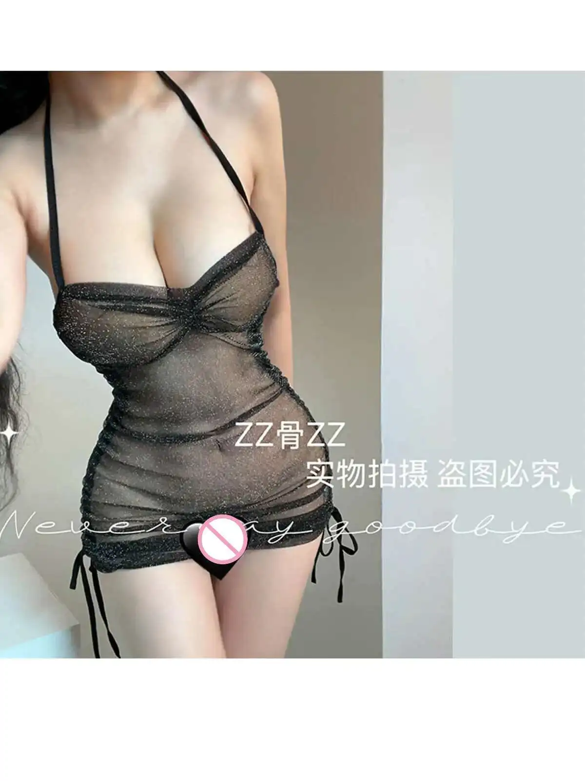 新しい V ネックセクシーなフェミニンな透明プリーツレースアップぶら下げネックサスペンダードレスエレガントなメッシュレース甘い女性トップス