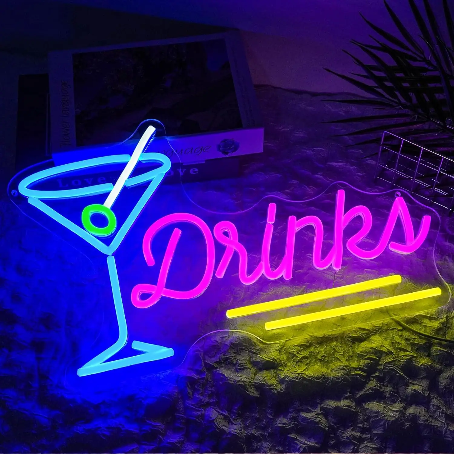 ドリンクネオンサイン調光可能カクテルネオンライトサイン、バー、パーティー、男の隠れ家、パブ、レストラン、ビストロ、部屋の壁飾り、男の子へのギフト