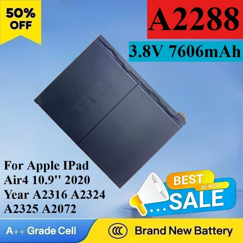 

A2288 Аккумулятор для планшета 3,8 В 7606 мАч для Apple iPad Air4 10,9 дюйма 2020 года A2316 A2324 A2325 A2072, высококачественная сменная батарея