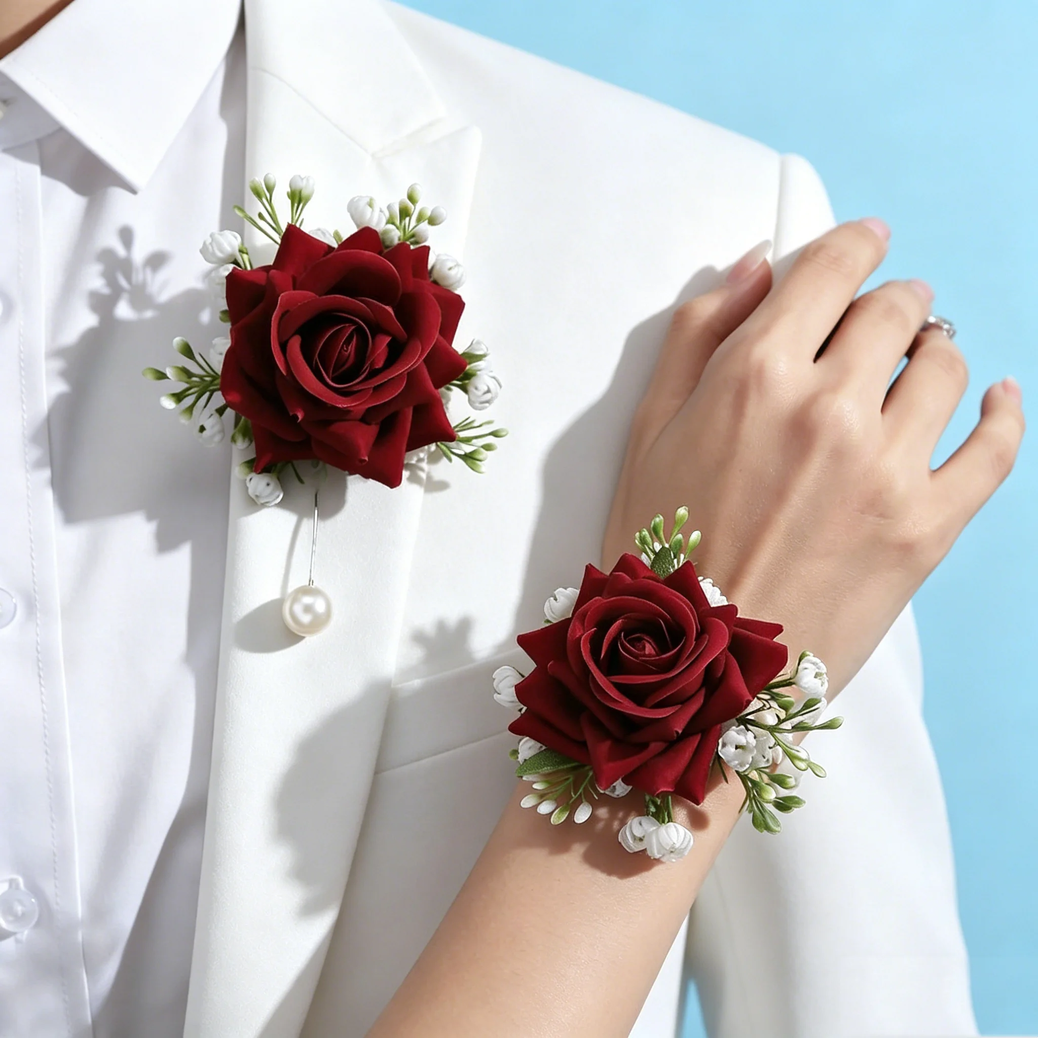 Sen Department Of White Roses Groomsman Wedding Corsage Bride Maid Of Honor Wrist Flower