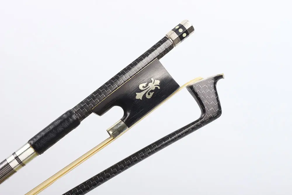 

4/4 Violin Bow Braided Carbon FIber Ebony Frog Horse Hair Silver Silk Handle Poplar Flower Inlay Well Balance Upright