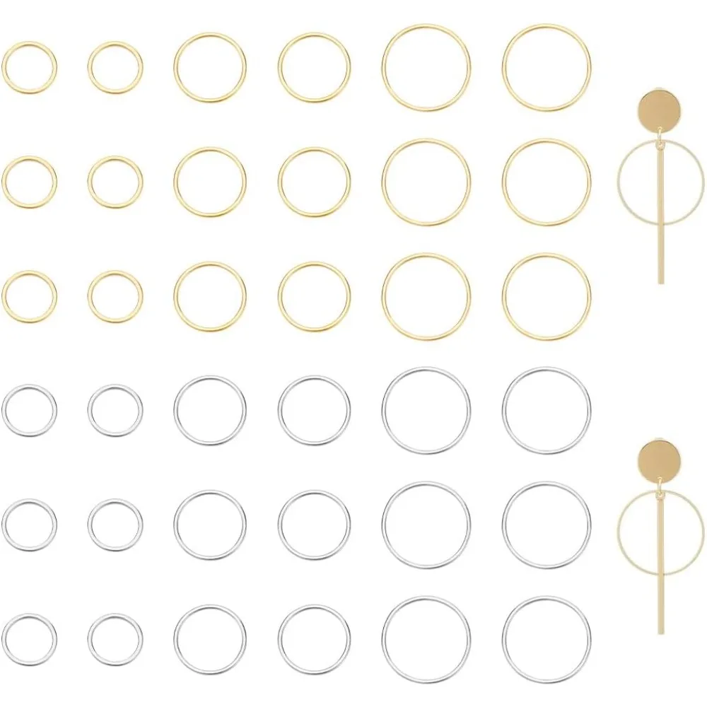 

48pcs 19.5/15.5/12mm Linking Rings 304 Stainless Steel Circle Frames Connectors Golden Stainless Steel Color O Pattern Ring