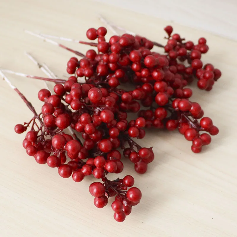 Branche de Baies Artificielles Décoratives pour la Maison, Accessoires de Couronne de Noël, Fausses Rouges, DIY