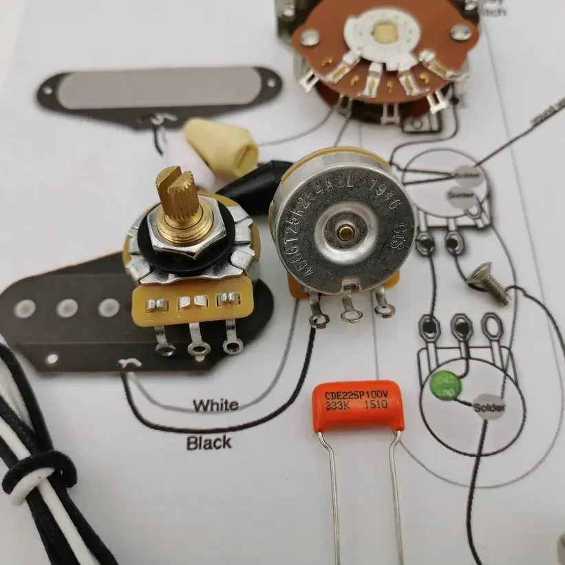 Potentiometer CTS 250K Copper Shaft Wiring Kit For-Stra CDE 225P .033 100V Welding Line Drawing +Orange Drop Cap For TL Guitar