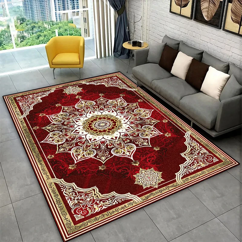 

Vintage Persian Red Carpet Large Area Living Room Decoration Home Luxury Rugs Non-slip Bedroom Bedside Rug Washable Kitchen Mat