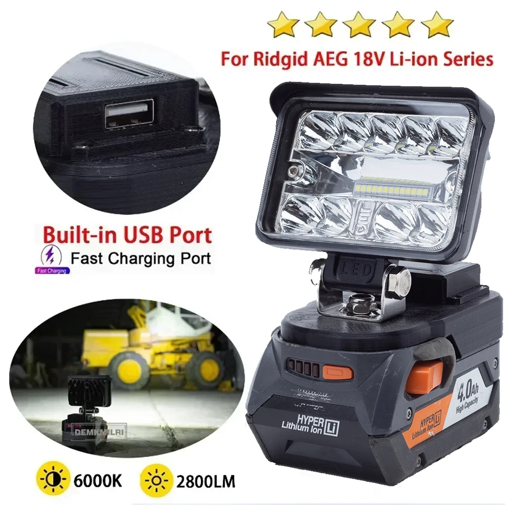 

Portable New LED Work Light For Ridgid AEG 18V Lithium Battery (2800LM) Familiale Camping Outdoor Travel Light(NO Battery )