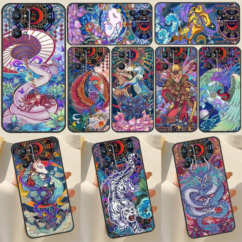 Chinese Zodiac Dragon Tiger For Realme C33 C55 C35 C31 C30 C21Y GT Neo 5 10 Pro Plus OnePlus 11 Nord CE 2 3 Lite Case