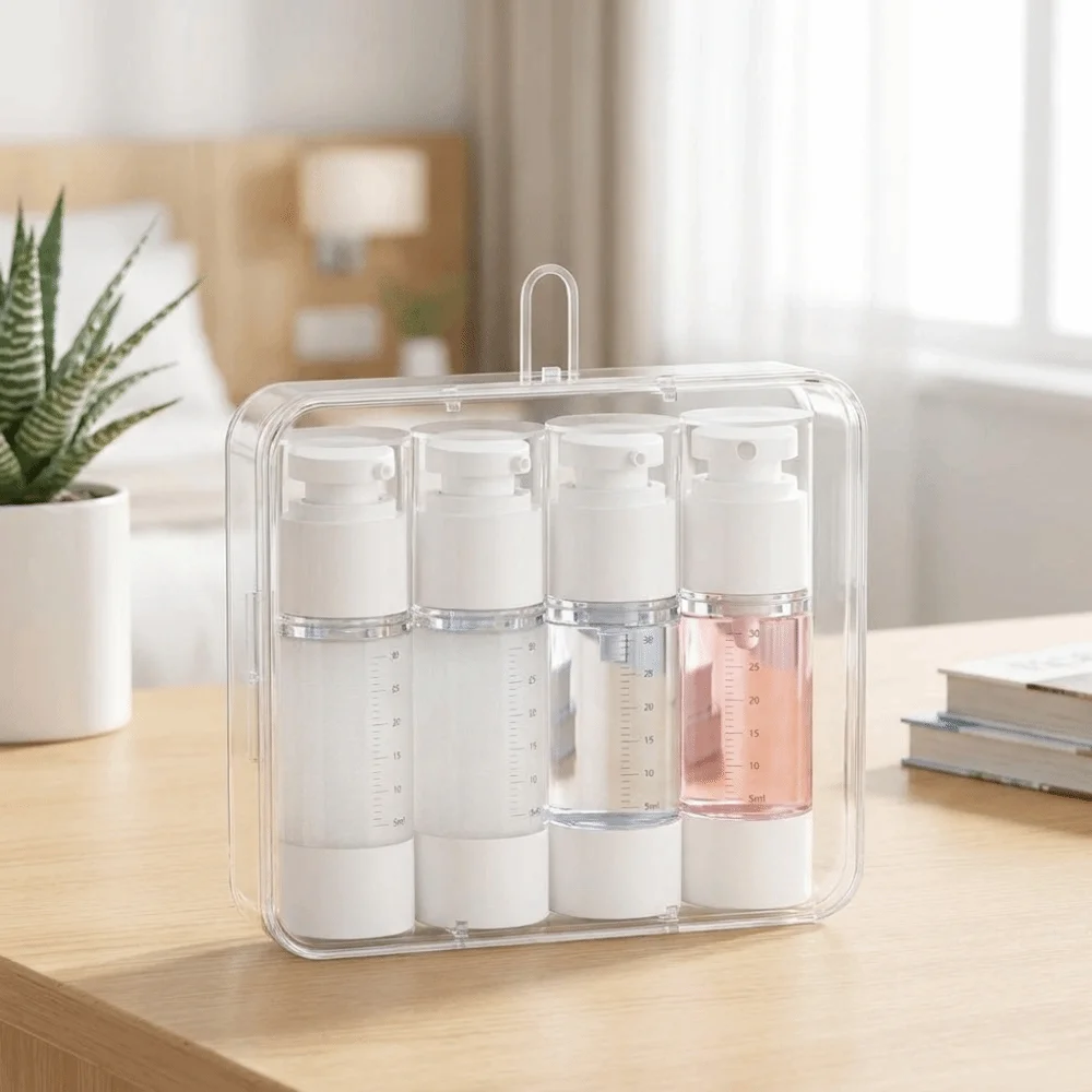 Transparent Travel Refillable Bottles Set Reusable Leak Proof Shampoo Empty Container Labels Save Space