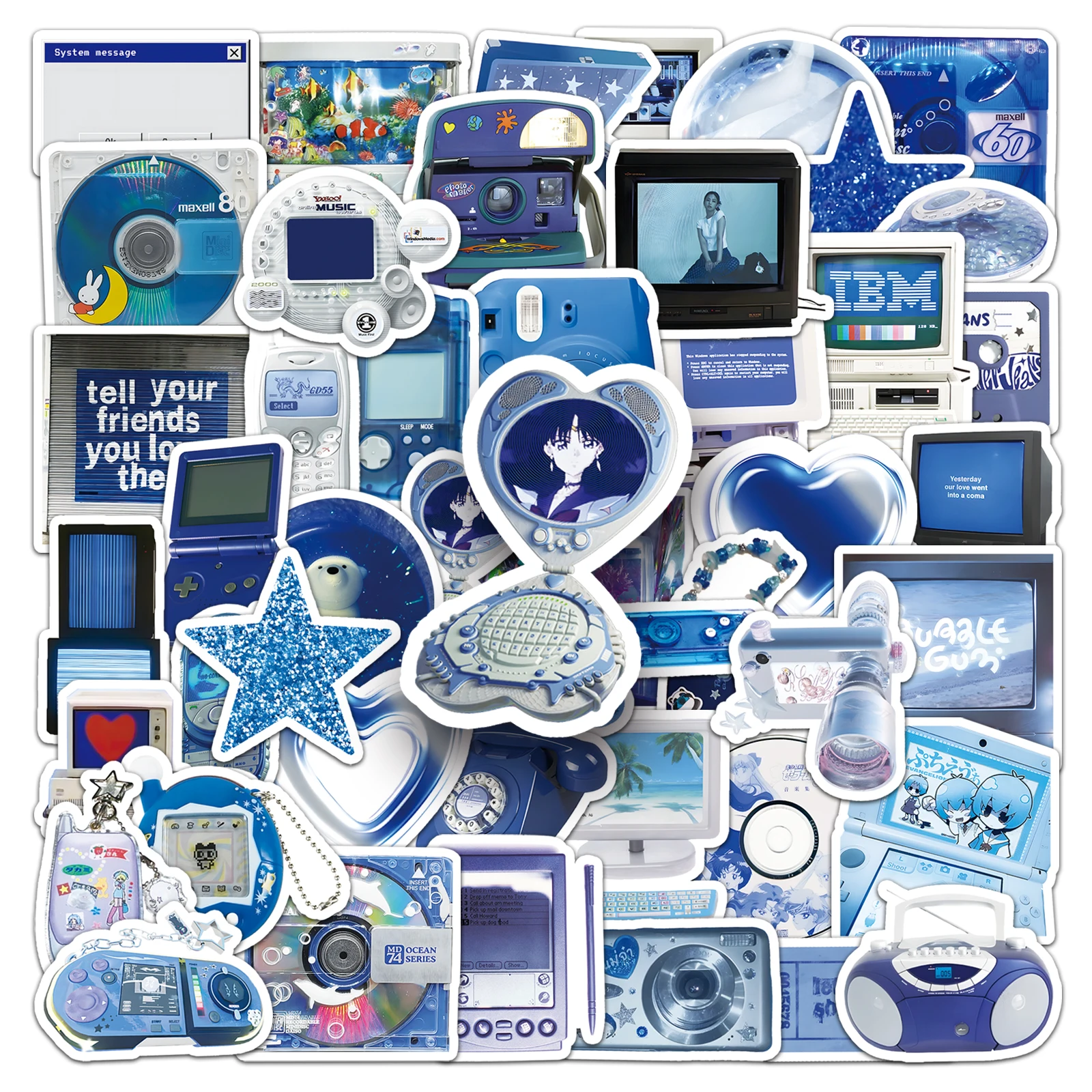 50Pcs Funny Y2K Blue Ocean Series Cartoon Cute Waterproof Sticker Skateboarding Retro Home Decal Sticker