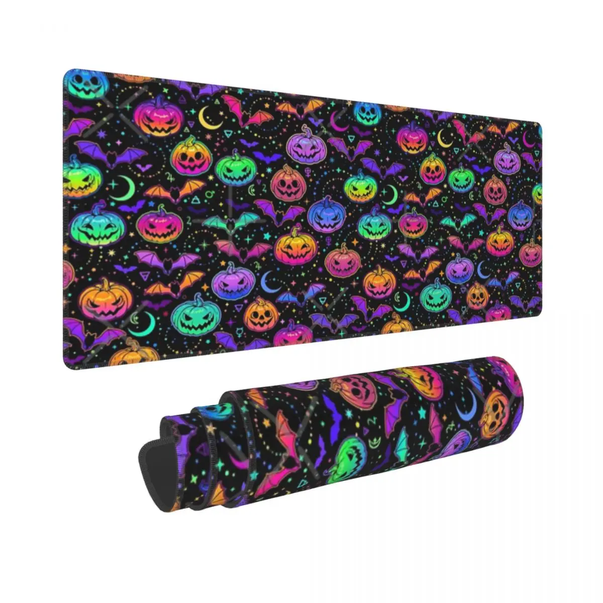 Psychedelic Rainbow Pumpkins And Bats Rubber Keyboard Pads