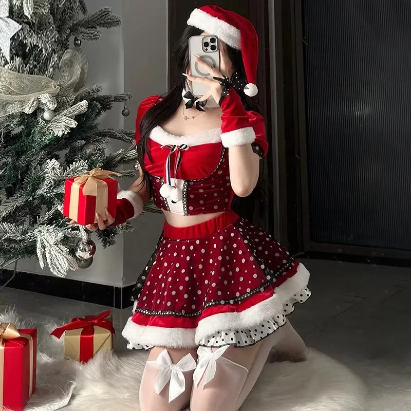 Christmas Uniform Women Anime Girl Group Xmas Outfits Cosplay Costume Red New Year Nightdress Role Play Underwear Lingerie