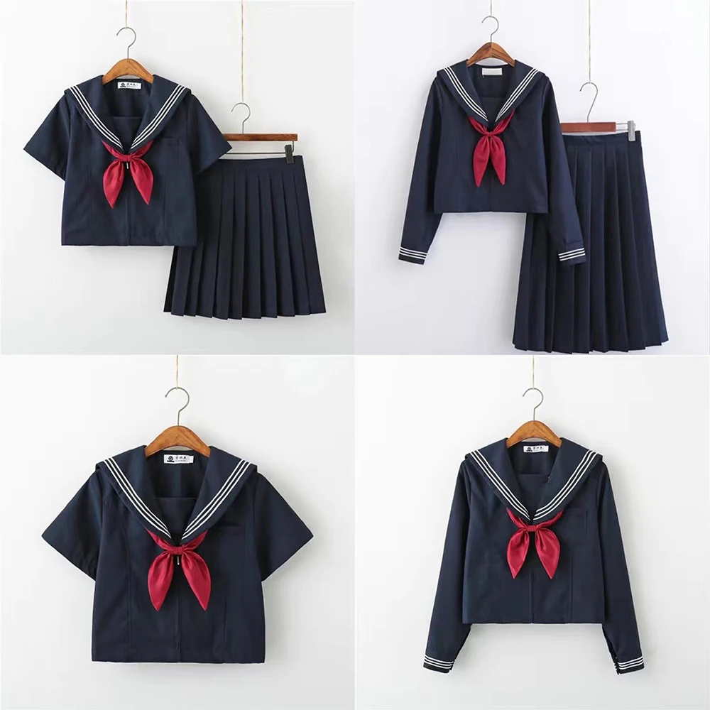 Basic style Japanese School Uniform College High School Girls Student Uniforms Sailor Suit White Tops Pleated Skirt Plus XXXXXL