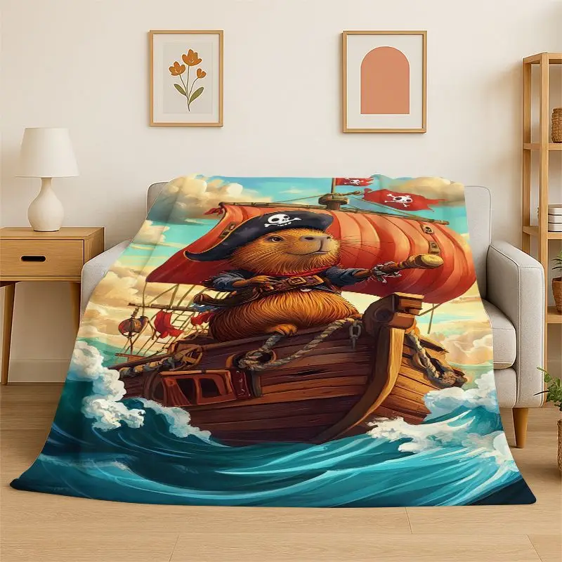 Kawaii Lazy Capybara Cartoon Flannel Blanket Soft Throw Blanket for Bedroom Living Room Bed Travel Camping Picnic Nap Cover Gift