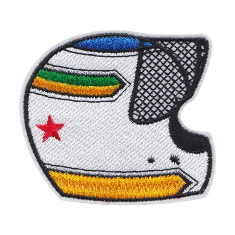 Punk Style Car Race Helmet Locomotive Badge Patch Embroidered Iron Patches for Clothing DIY Kids Clothes Stickers Badges