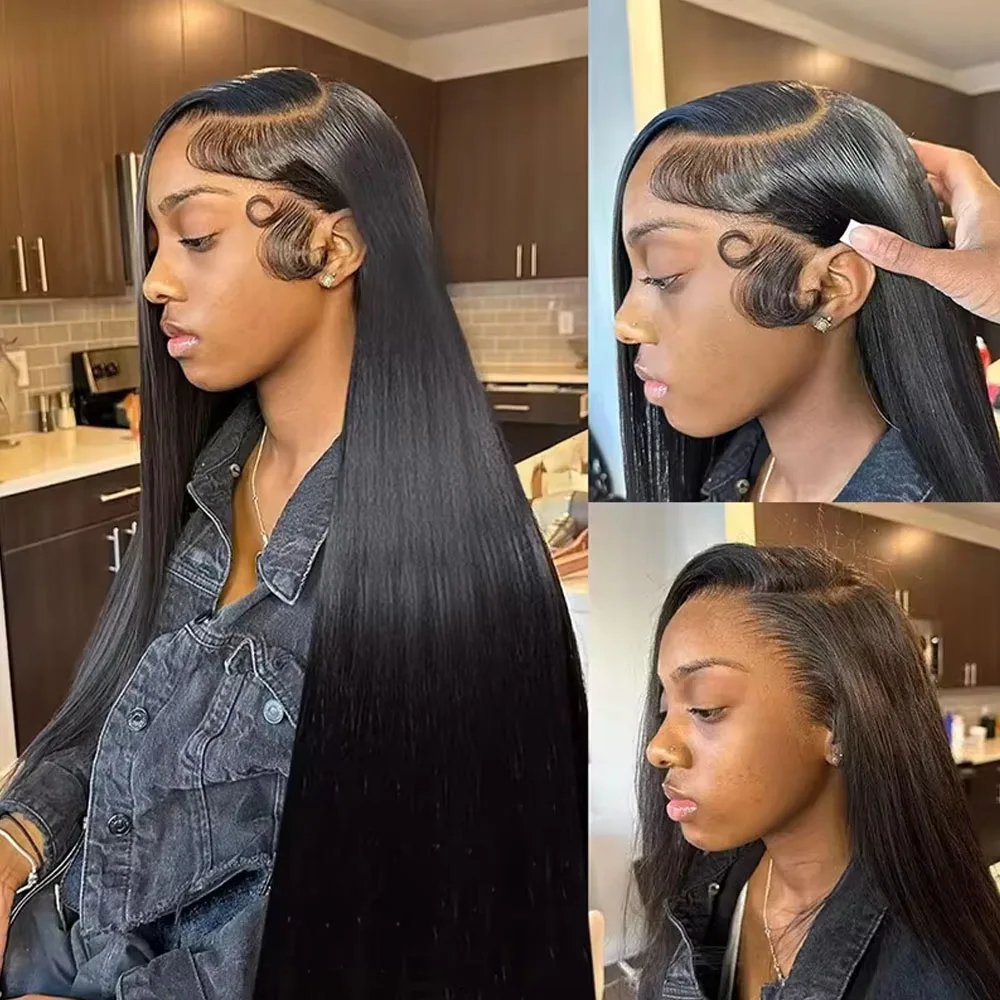 Black 40 Inches Long-length 200% High Density  5x5 13x6 13x4 HD Transparent Lace Frontal Wig Bone Straight Natural Color 1B Human Hair Wigs Brazilian Hair For Women