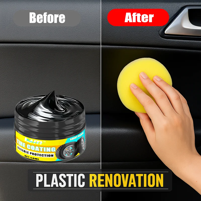 KJM 50ml Plastic Restorer Balm Auto Interior Renovation Cream for Dashboard Door Panel Tire Plastic Parts Black Shine Repair
