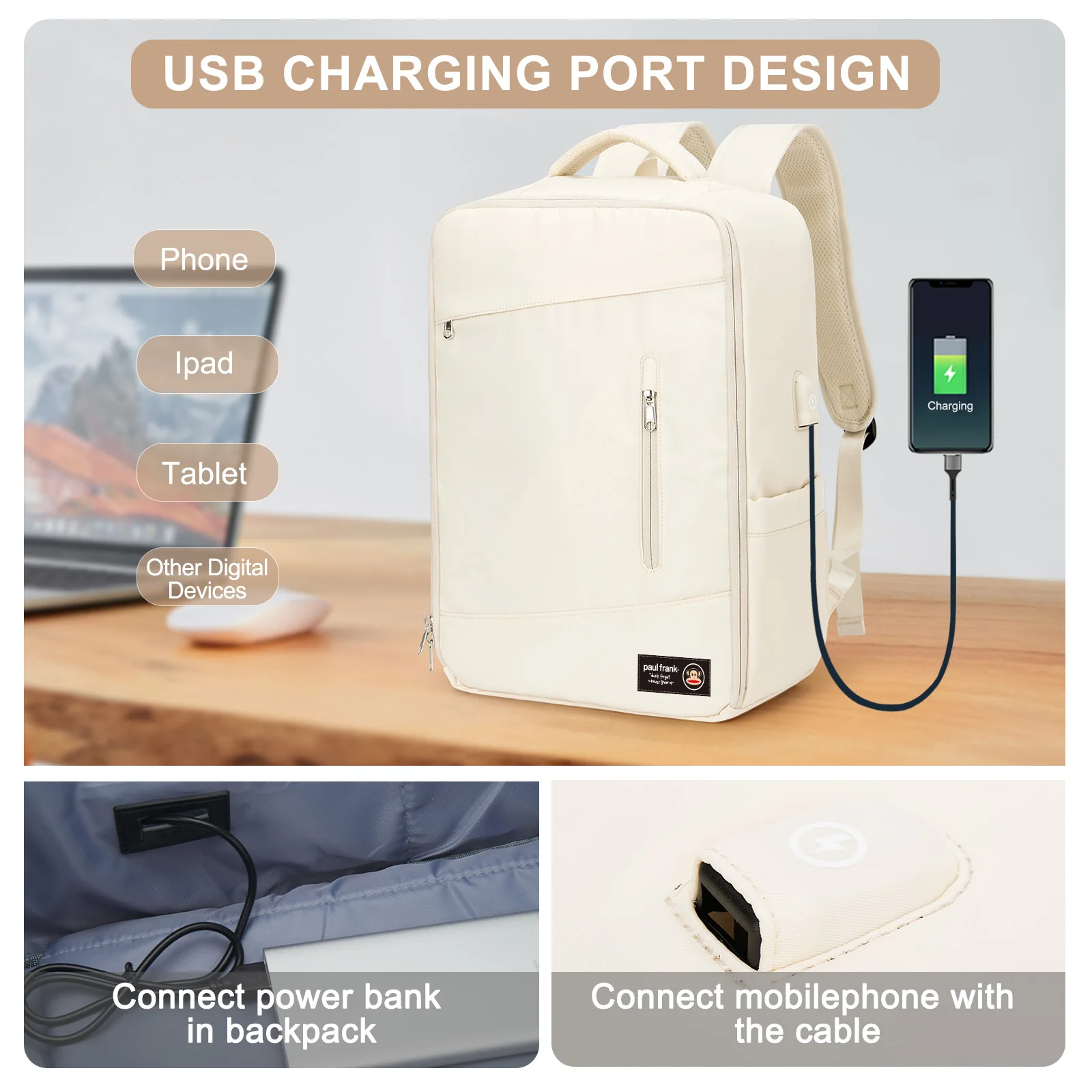 حقيبة ظهر بول فرانك للأمتعة اليدوية للرجال والنساء مقاس 15.6 بوصة حقيبة لابتوب EasyJet Airlines BusinessTravel حقيبة ظهر للكلية