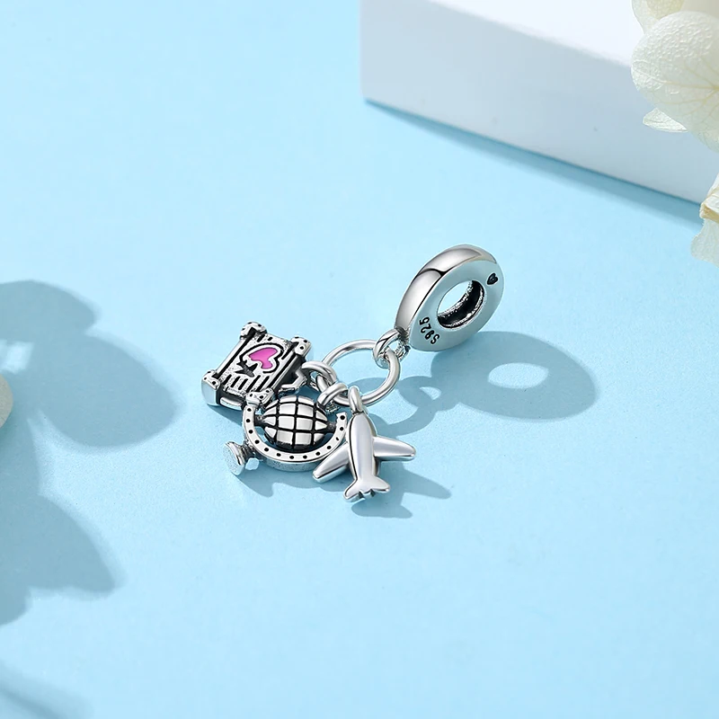 Original 925 Sterling Silver Charms Love Travel London Bus Suitcase Paris Flag Beads Fit Bracelets Necklaces Women DIY Jewelry view 6