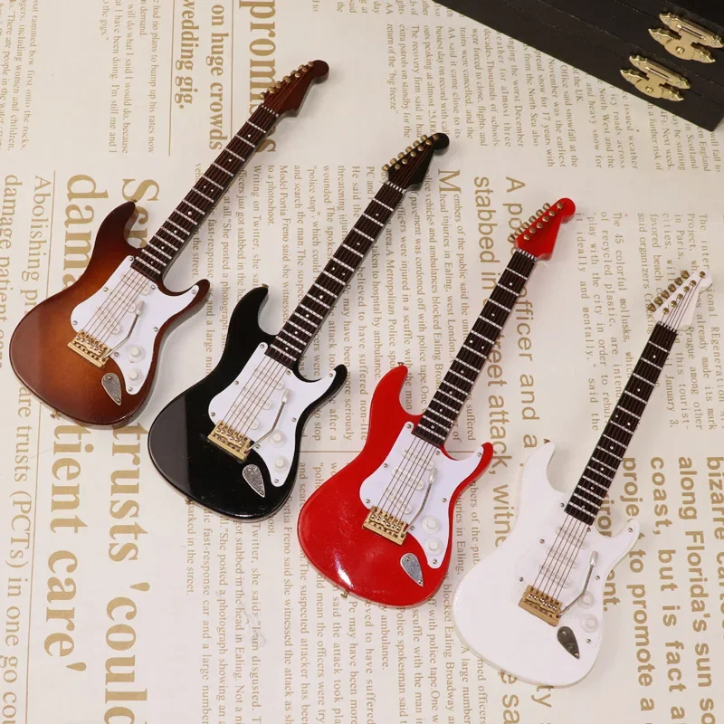 Coleção De Instrumentos Musicais De Madeira, Ornamentos Decorativos, Mini Guitarra Elétrica com Suporte, Modelo Miniatura, Decoração Presentes