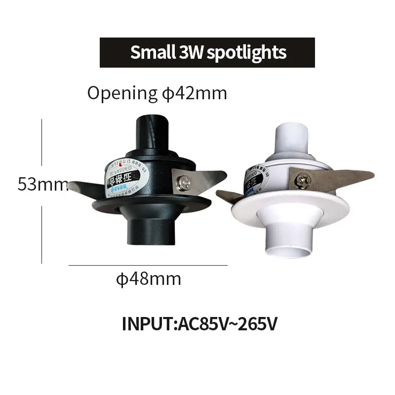 【42mm dziura 】 wpuszczany mini reflektor 3w lampa sufitowa LED 110 V 220V wewnętrzna, głęboko przeciwodblaskowa, mała lampa typu downlight ze