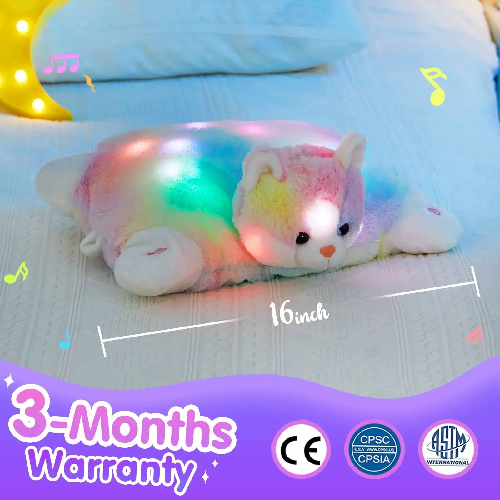 30cm Cute Kitty Cotton Glowing Plush Toys with LED Light Throw Pillows Soft Lullabies Stuffed Animals Gift for Girls Kids