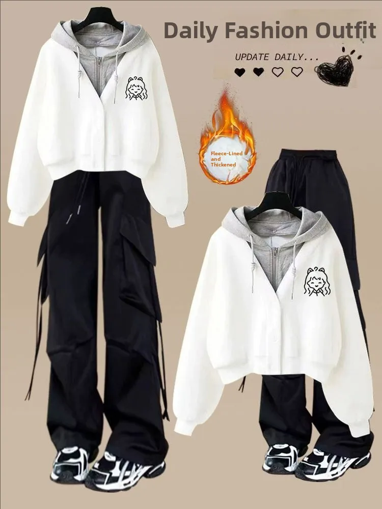 

Women's Faionable Hoodie Set Thiened Fce Casual Spor Two-Piece Suit Autumn Winter Long Pants Comfortable Leisure Wear