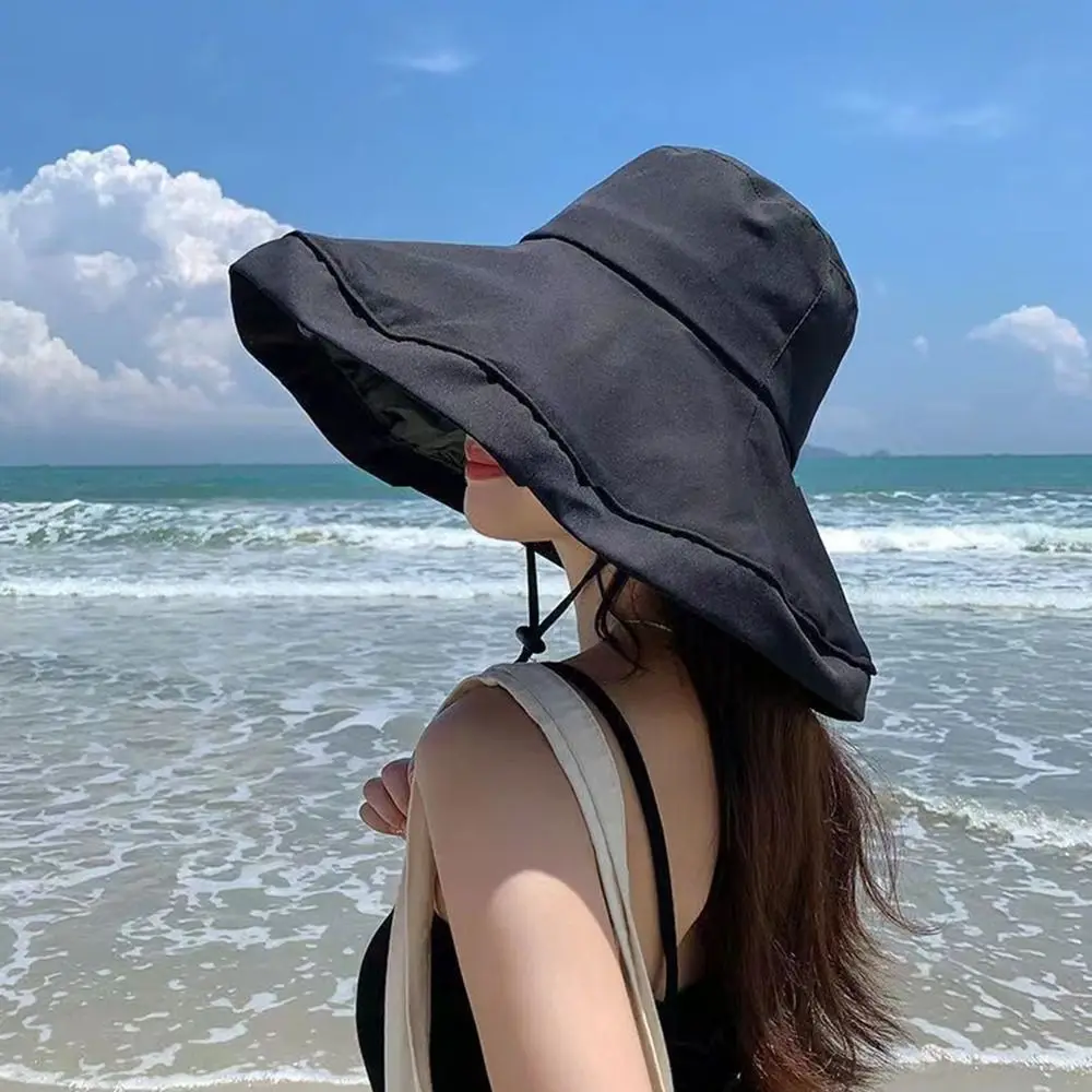 Sunshade Hat Casual Outdoor Solid Color Large Brim UV Protection Summer Sun Hat Fisherman Hat Bucket Hat Women Cap