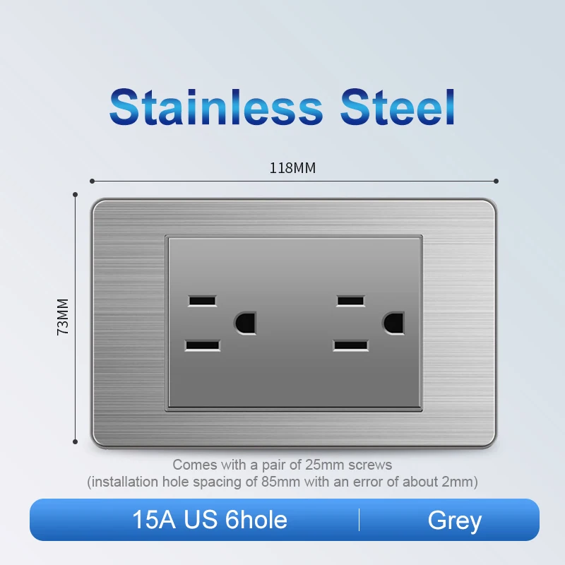 

ELEGAN Grey stainless Panel US Standard 1/2/3/4/5/6Gang Switch Push Button Outlet Usb Type-c Wall America Socket Light Switch
