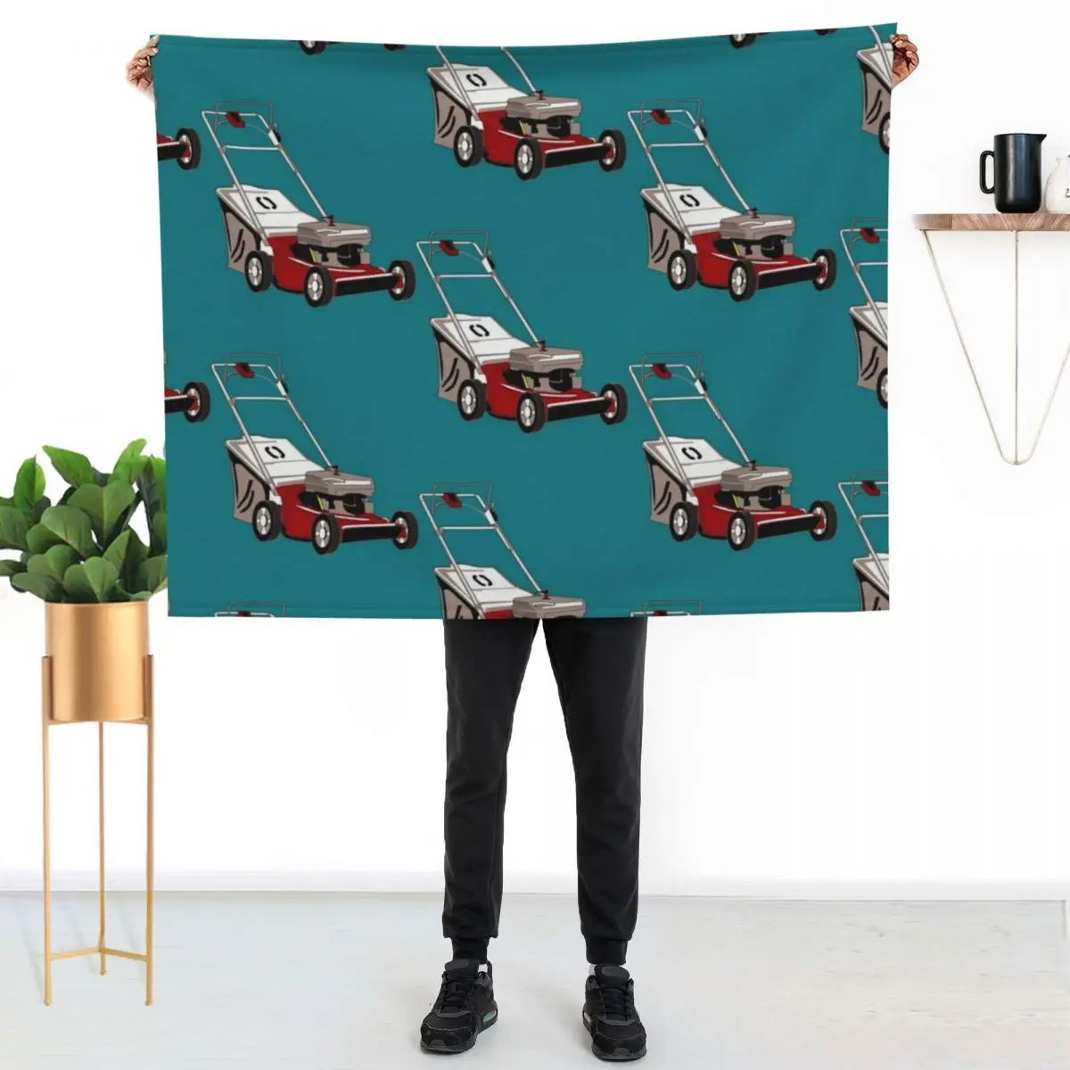 Lawnmower with Bagger Throw Blanket Flannels Soft Plaid Weighted Picnic Bed Fashionable funny gift Blankets