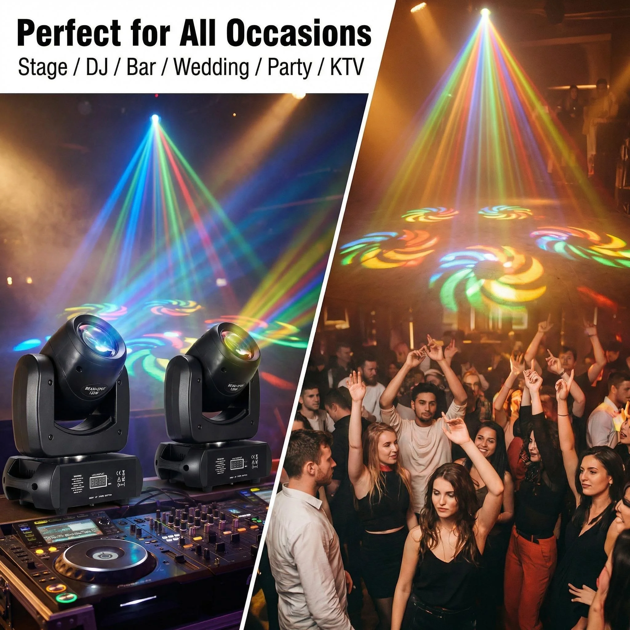 Mini LED Moving Head Light 120W Beam & Spot + 8 Rotating Prisms DJ