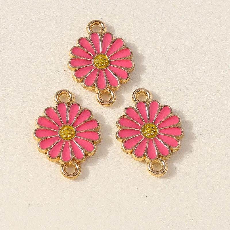 Leslie 10 Stück doppelseitige bunte Gänseblümchen-Blumenanhänger mit zwei Löchern für die Schmuckherstellung, Armband, Halskette, DIY-Schlüsselanhänger – Detail 20