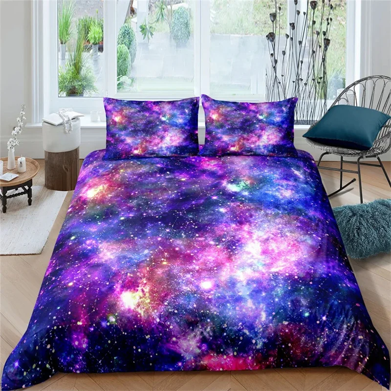 Galaxy Theme Blue Purple Design Duvet Cover Full Size for Girls Boys Teens Kids Gifts Starry Dream Sky Bedding Set Room Decor