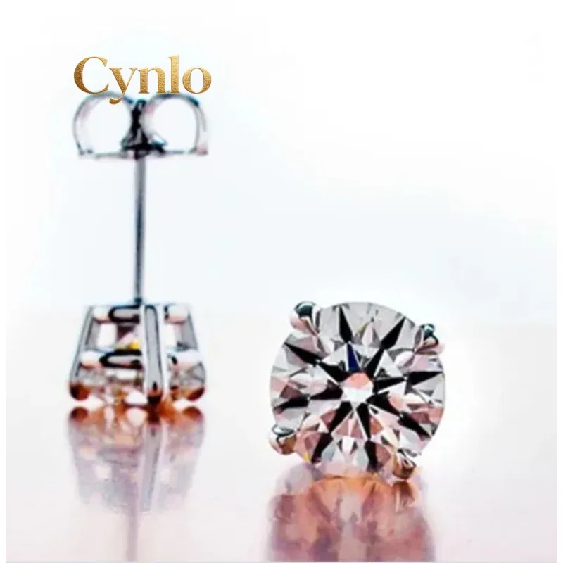 

Cynlo Jewelry Test Positive 2Ct/each D Moissanite Diamond Female Stud Earrings 18K White Gold Stud Female Engagement Jewelry for