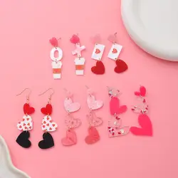 Elegant Vintage-Inspired Pink & Red Heart Dangle Earrings with Sparkling White Envelope - Perfect Valentine's Day Gift for Her