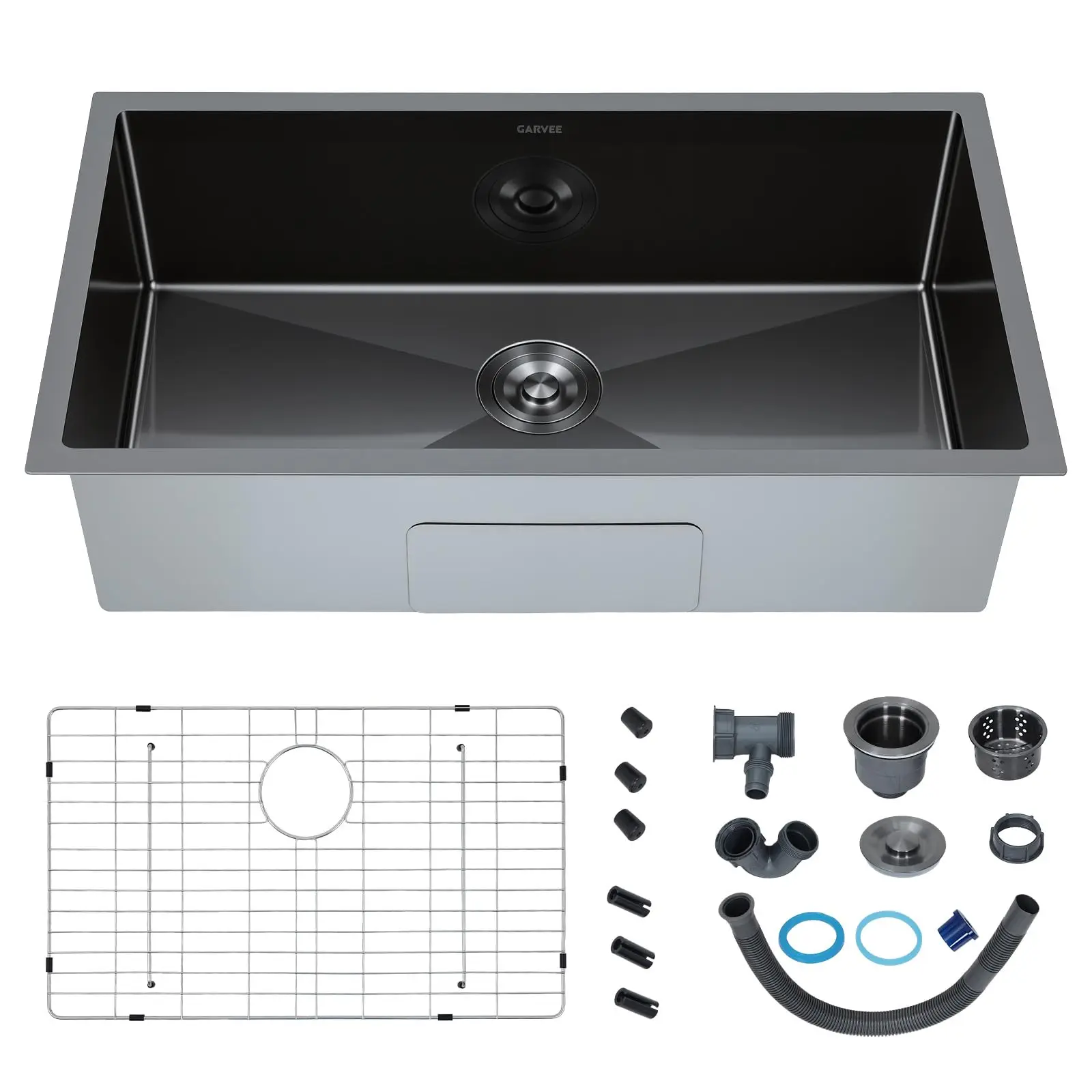 32' Drop-In or Undermount Single Bowl Kitchen Basin – 304 Stainless Steel – 9' Deep Workstation Basin with Honeycomb Embossed Bottom, Garbage Disposal Compatible