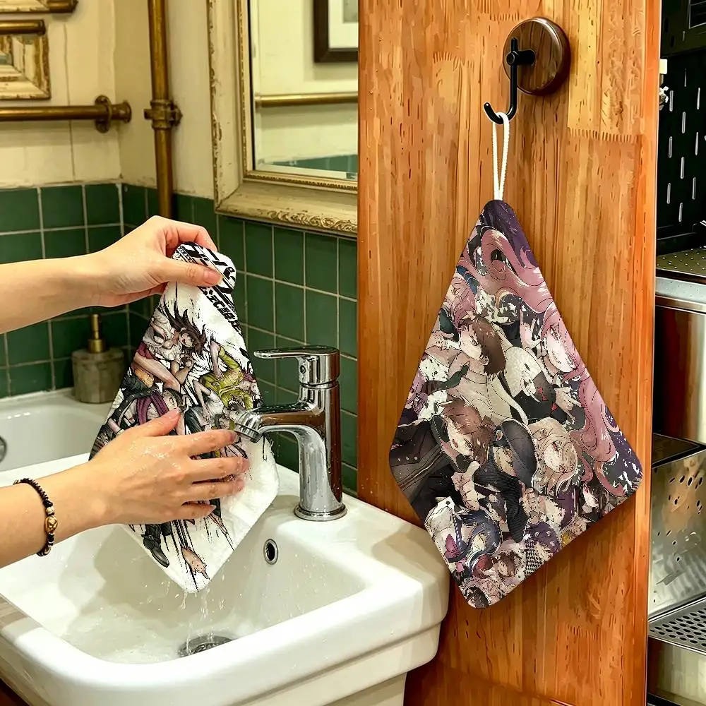 Anime Game D_DanganRonpaS Polyester Cotton Hanging Kitchen Towel, Soft Hand Wiping Towel, Reusable for Kitchen Bathroom Home