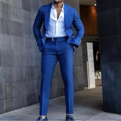 New Men Suits Royal Blue Fashion Shawl Lapel Single Breasted Blazer Party Prom Casual Wedding Tuxedo 2 Piece Male Suit Slim Fit