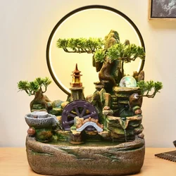 Indoor Fountain with Fish Tank Feng Shui Resin Waterwheel Relaxing Fog Water Feature for Home & Office Décor Water Feature