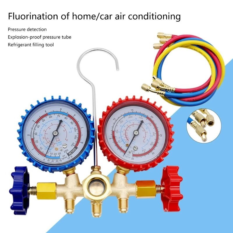 Professional Car HVAC Gauge Set 1/4 Diagnostic Gauge Set for R134a R22 R404a Essential Tool for Automotive & Home Use