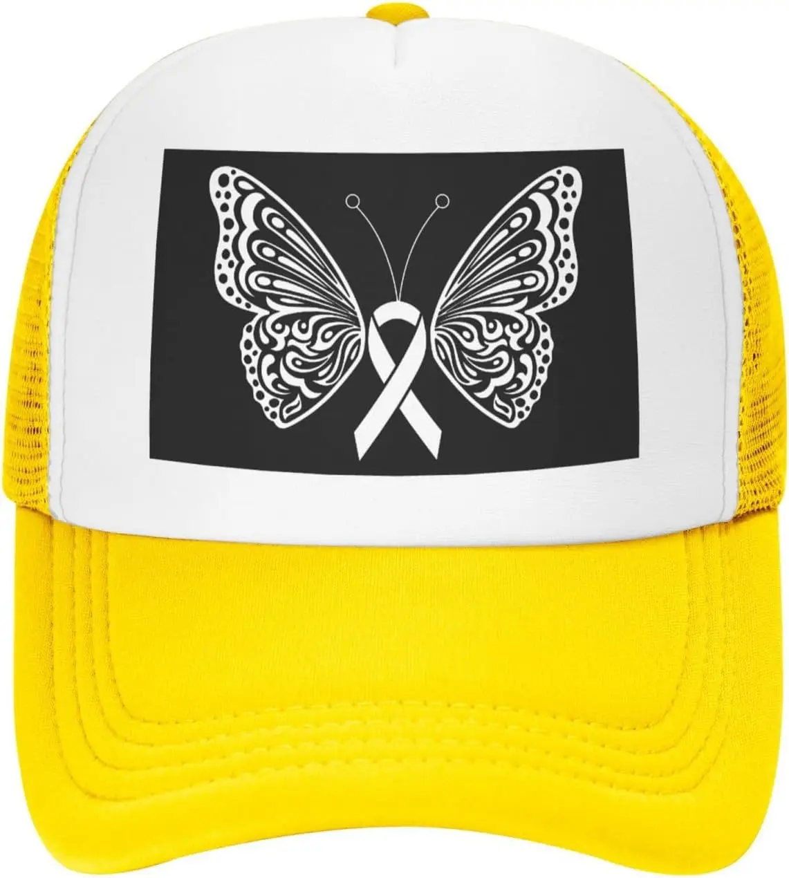 Butterfly Lung Cancer Awareness Trucker Hat Adjustable Mesh Back Breathable Sun Cap Unisex