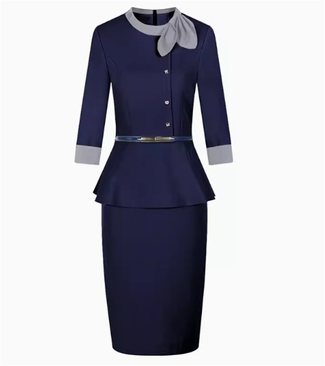 Flight attendant professional dress, fake two-piece set, spliced temperament, sales department, jewelry store, hip hugging skirt