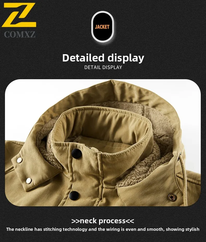 الرجال معطف القطن الخريف الشتاء الرجعية غسلها سميكة المخملية مقاومة البرد ودافئة مقنعين سترة معطف في الهواء الطلق سترة بسحاب عادية #4