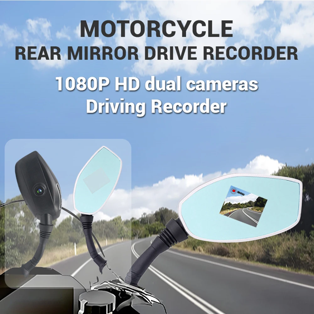 

1080P Motorcycle DVR Dash Cam Waterproof Dual Lens Front & Rear View Mirror Camera 165 Degree Wide Angel Digital Video Recorder