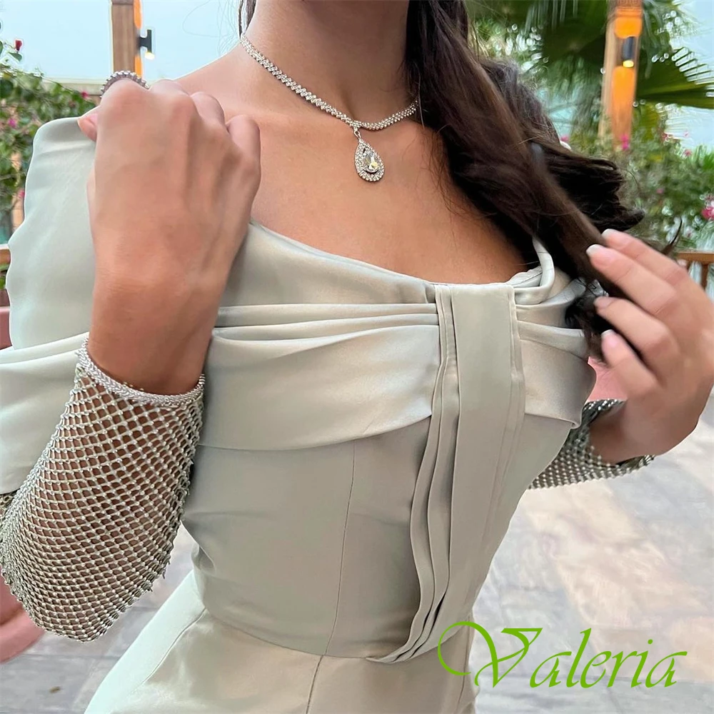 Personalizado requintado cetim sem alças vestido de noite gracioso mangas compridas vestido de baile temperamento vestidos de ocasião especial