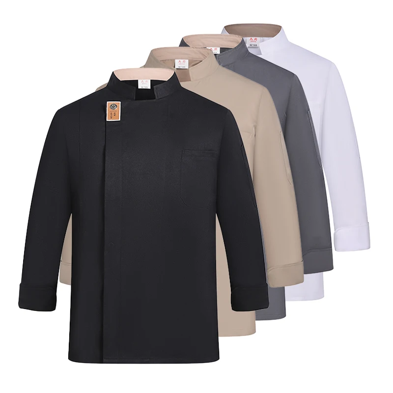 Uniforme de chef preto, casaco de cozinha de manga longa para restaurante, camiseta de chef, uniforme de trabalho de padeiro, roupas de cozinha de hotel, macacão de garçom