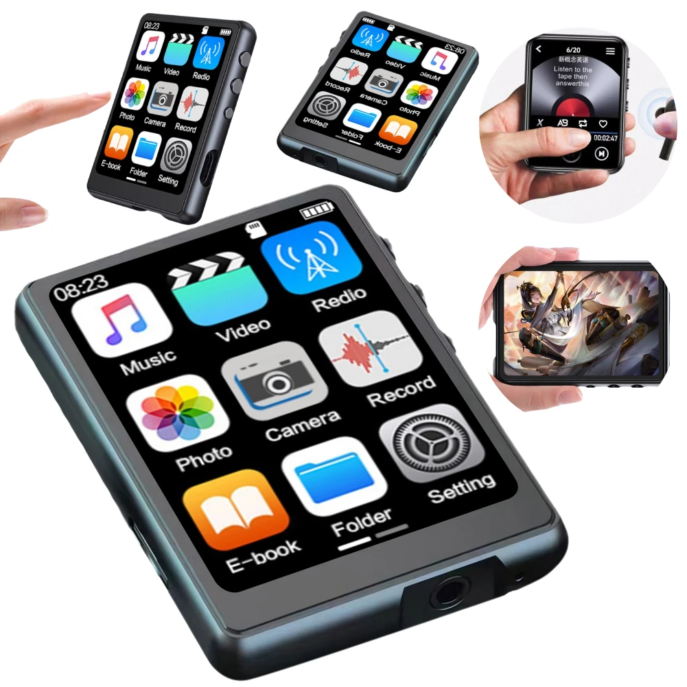 Reproductor de MP3 S6, Bluetooth 5,3, reproductor de música MP3 HiFi, altavoz incorporado, pantalla táctil de 2,4 pulgadas, reproductor MP4 portátil, libro electrónico/grabadora